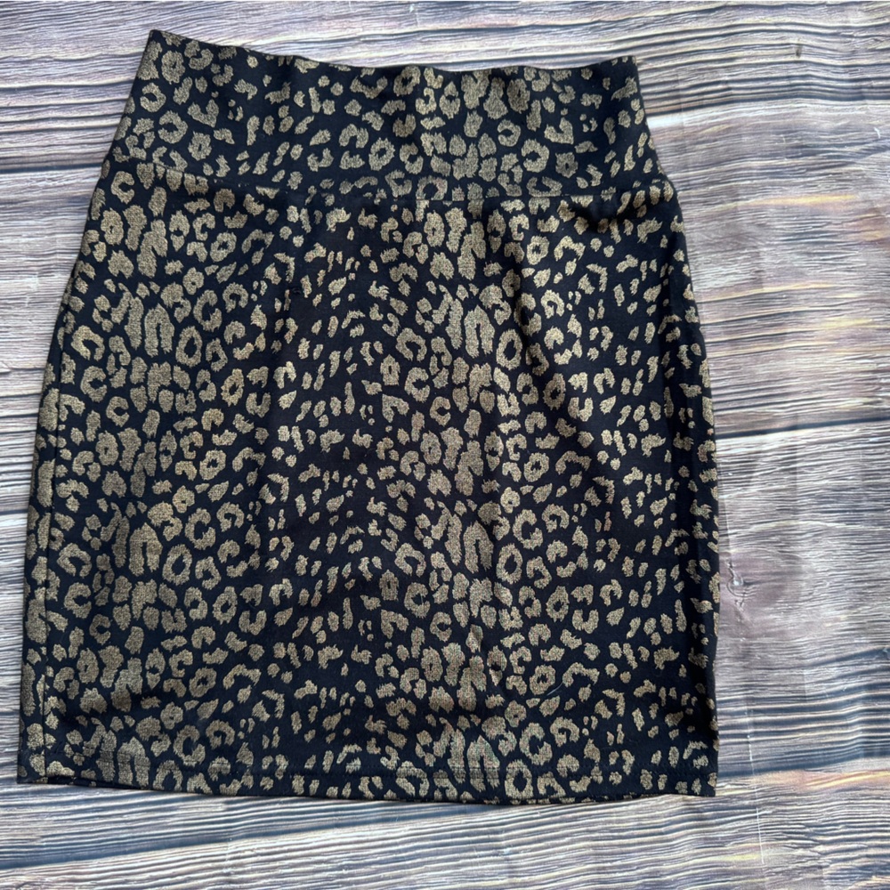 Vintage 80’s Black & Gold Leopard Print Mini Skirt – Size M